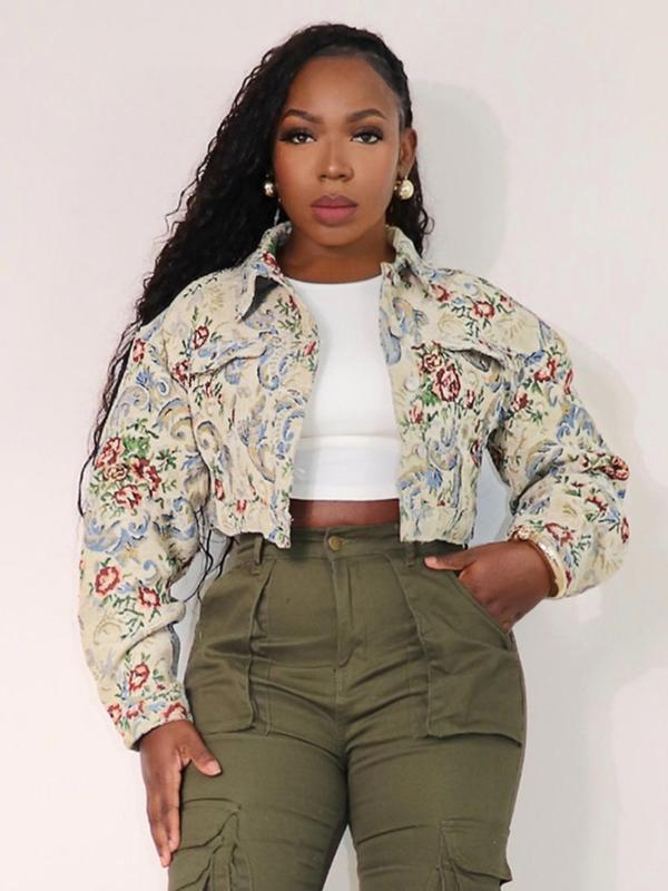 SIDA™ - Chic Floral Print Crop Long Sleeve Jacket