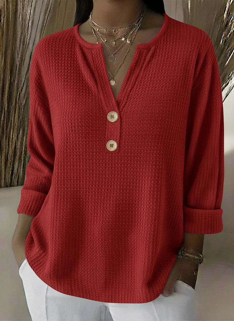 CLEARANCE SALE🔥 Classic V-neck Button-down Waffle Sweater